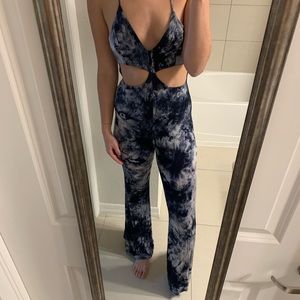 Blue tie dye pantleg jumpsuit